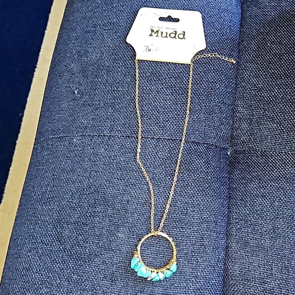 Mudd Love Peace Happiness Gold Adjustable Chain Aqua Teal Light Blue Stones